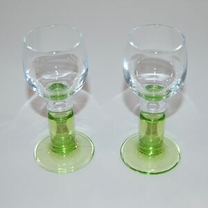 Set Of 2 Bormioli Rocco Italy Limoncino Cordial Liqueur Footed Green Shot Glass